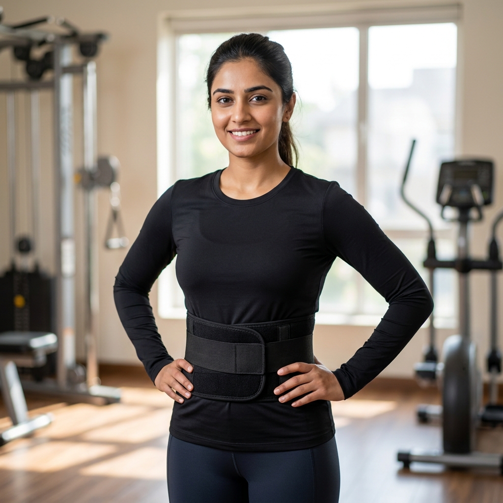 Woman_wearing_waist_support_belt_20260911174815 Woman wearing adjustable waist support belt
