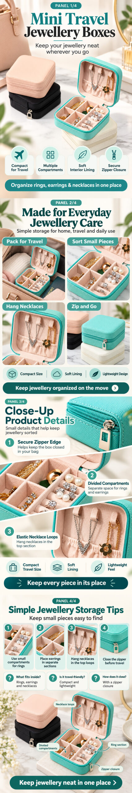 Long landing image displaying travel jewelry case with zipper closure in a clean modern setting